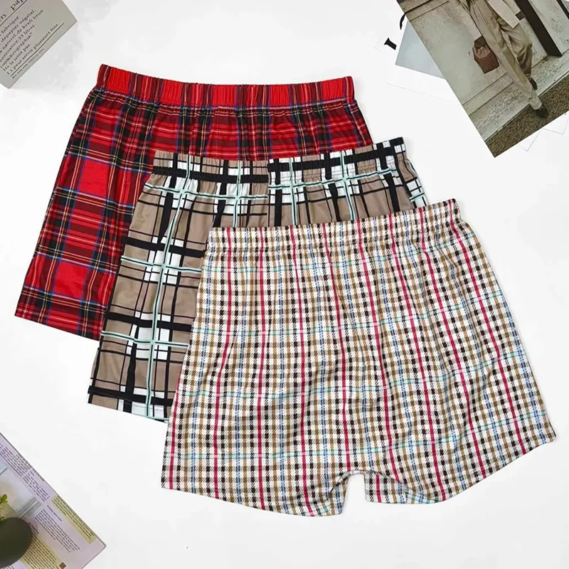 Men's Plaid Boxer Shorts Casual Loose Sleepwear Underwear 3/10Pcs Random Pattern Comfortable Breathable Daily Home Shorts