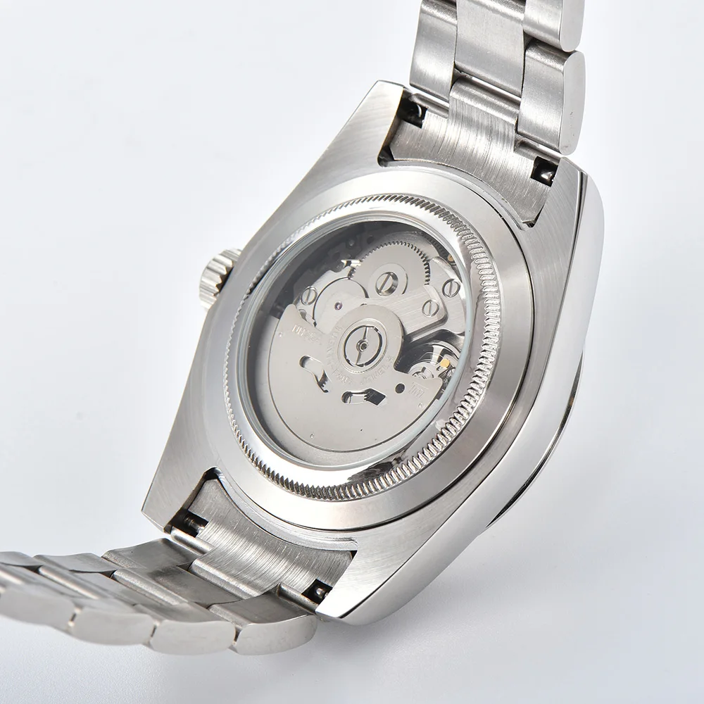 Custom Logo Watch Fit For NH35 Automatic mechanical watch 39MM New Silver Steel Watch Case Plane sapphire glass 28.5MM Dial