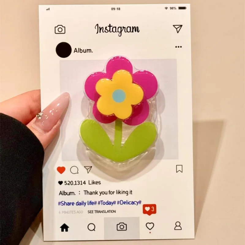 

Korean Cute Cartoon Rotate Flower Grip Tok Griptok Phone Holder Stand Support For iPhone 15 Samsung Universal Accessories Hol