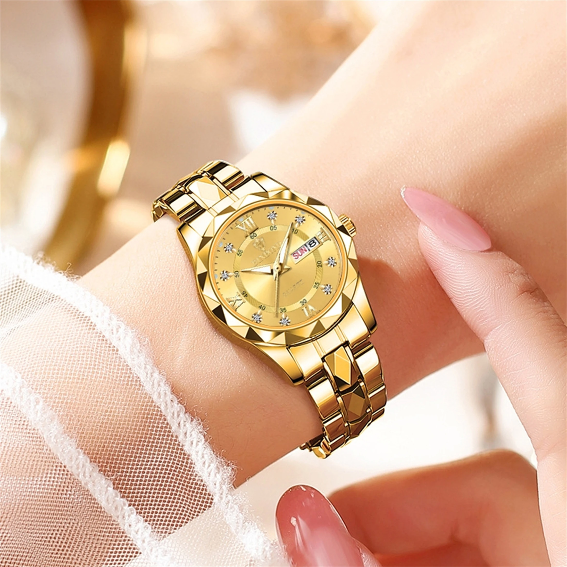 2pcs/set Couple Watches 30M Waterproof Fashion Valentine\'s Day Gift Stainless Steel Crystal Watch Men Women Quartz Watch 2521