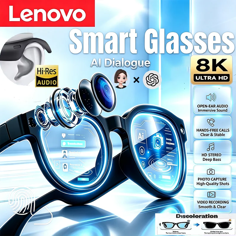 Lenovo Bluetooth AI Sprachassistent Smart-Brille 8K-Aufnahme Fernbedienung Übersetzer Kamera Touch-Brille gafas inteligentes – Detail 1