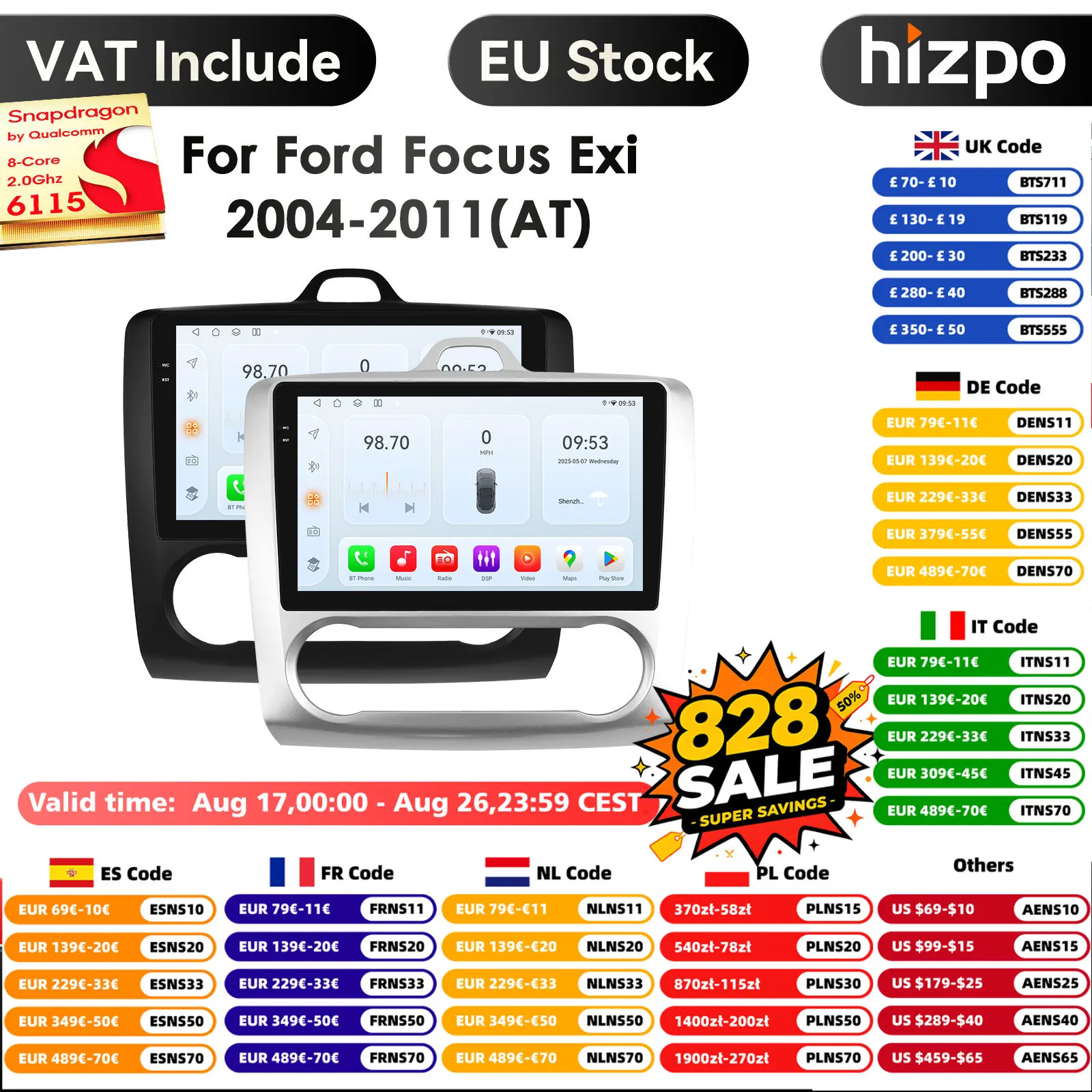 9' 2Din Android14 Autoradio für Ford Focus 2004-2011 Exi AT Auto Multimedia Player Navigation GPS Carplay Android Auto 4G 360CAM