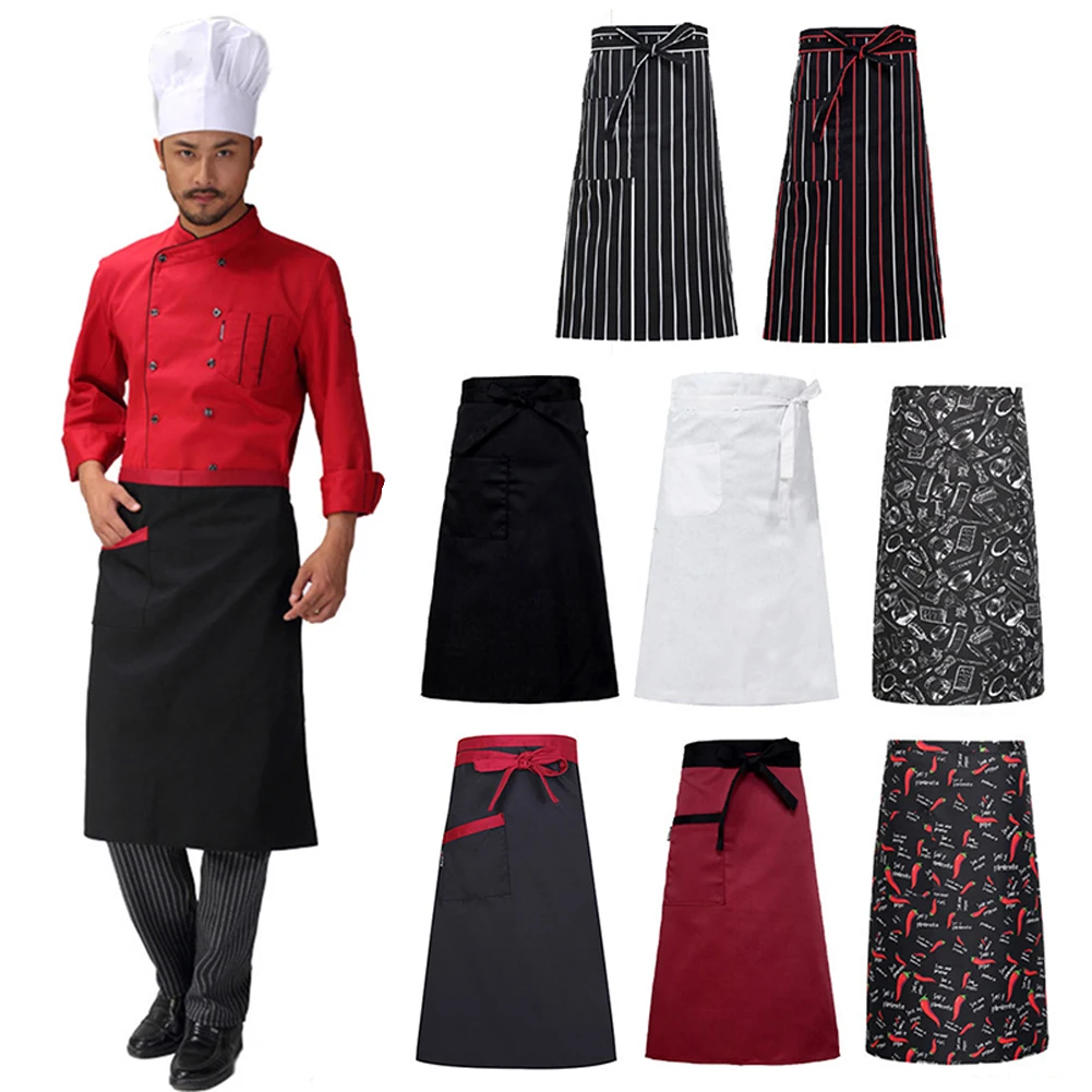 1pc Aprons Half-Length Long Waist Apron Catering Baking Bar Chefs Waiters Uniform Ladies Mens Short Waist Apron Kitchen Supplies