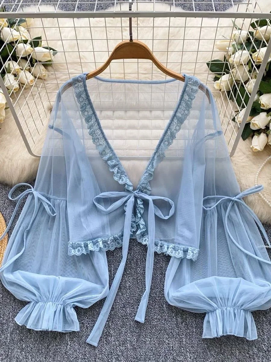 Lanterna con giuntura in pizzo dolce Sve Me ell Sottile involucro in chiffon trasparente Protezione solare da donna irt Coreano Sle Pendolarismo Vento