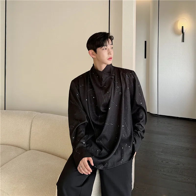 

Chinese Sle Faionable Asymmetric Stand Collar iny Tead Design Haome irt Men High Sense Trendy Brand Hairdrer ...