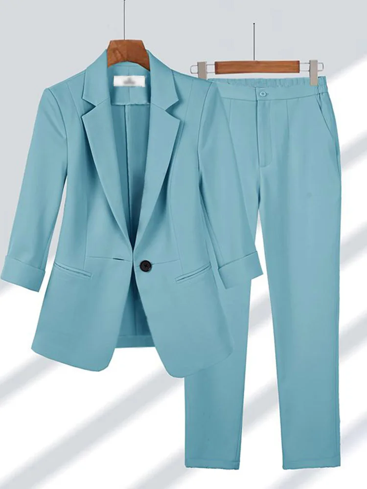 Elegant Pure Color plus Size Women's Professional Suit Two-Piece Set Autumn New Arrival Slim Fit High Quality Fashion Ensemble