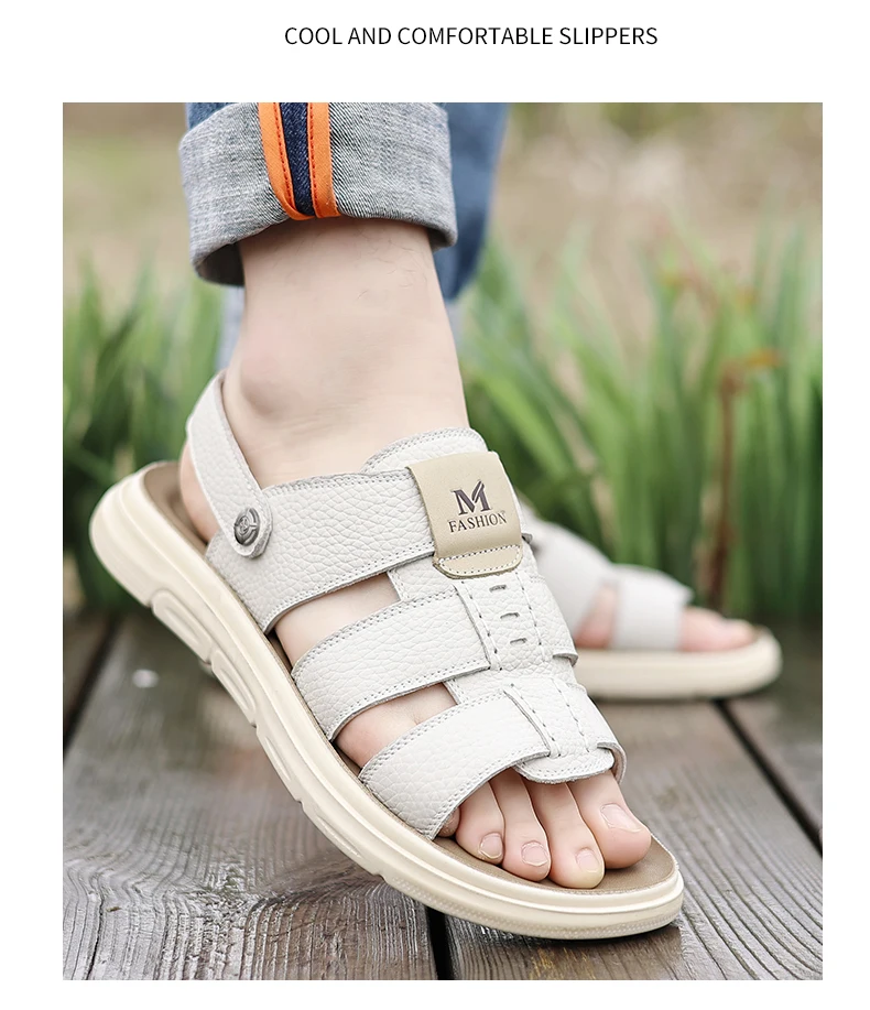 Herren Casual Leder-Strandsandalen Sommer Neue Atmungsaktive Leichte Rutschfeste Weichsohlige Slides für Spaziergänge und Outdoor-Sport – Detail 9
