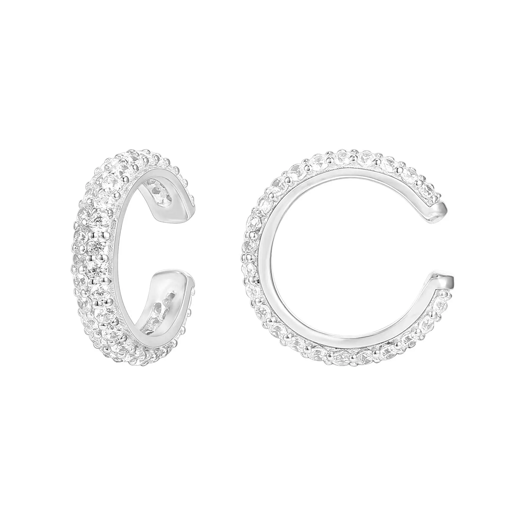 Eavva 14K Gold Plated Cubic Zirconia Sparkling Round Huggie Ear Cuff Gold Earrings for Women Fashion Earrings Clip On Cartilage