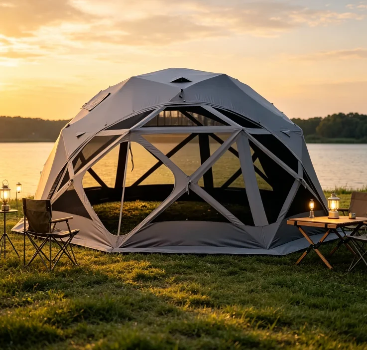 Hot Selling Durable Four Season Outdoor Canvas Octagon Large Space Thickened Waterproof Family Camping Outdoor Ball Tent