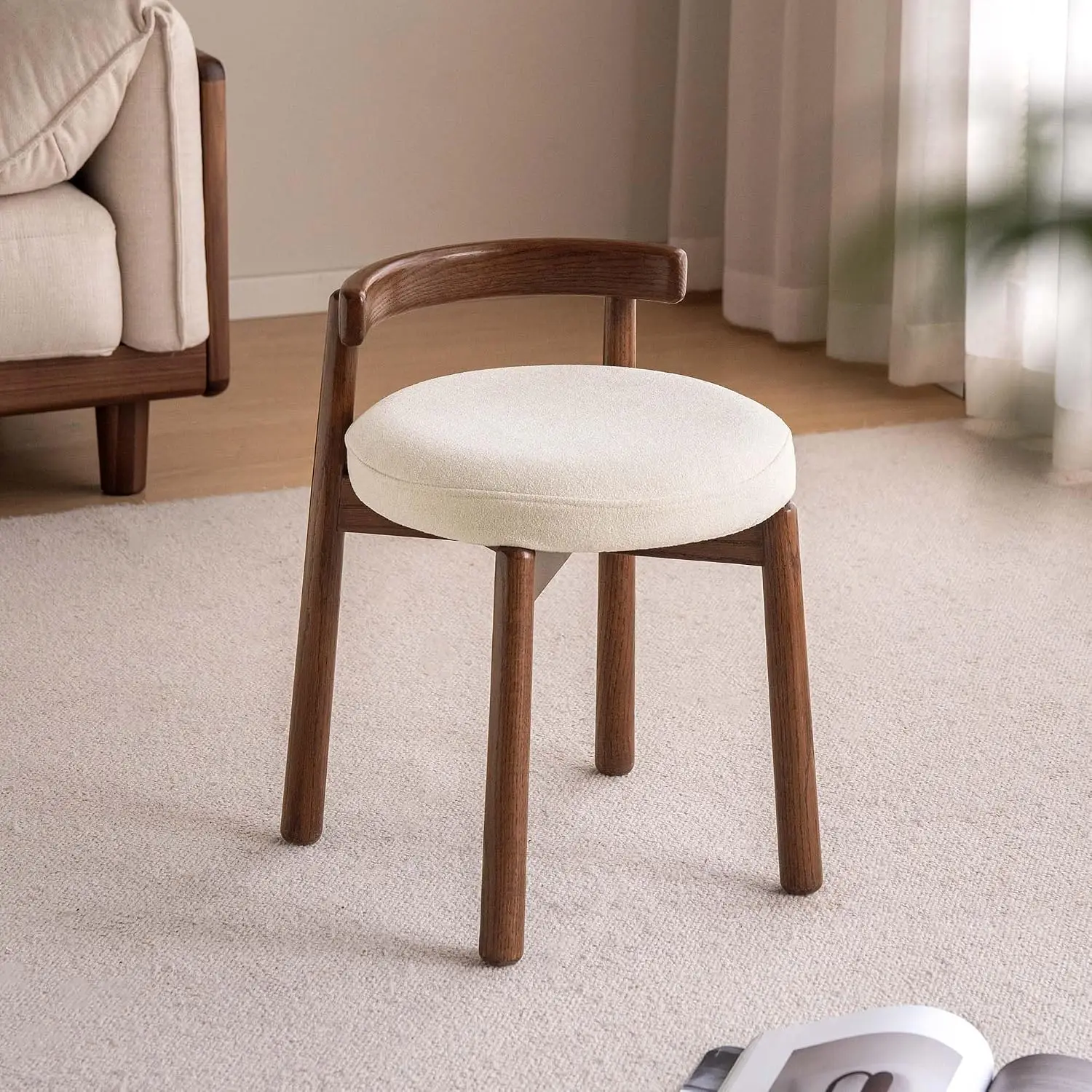 Rubberwood Swivel Vanity Stool, 360 Swivel Chair for Makeup Room, Fully Assembled Makeup Chair, Vanity Bench, Customized