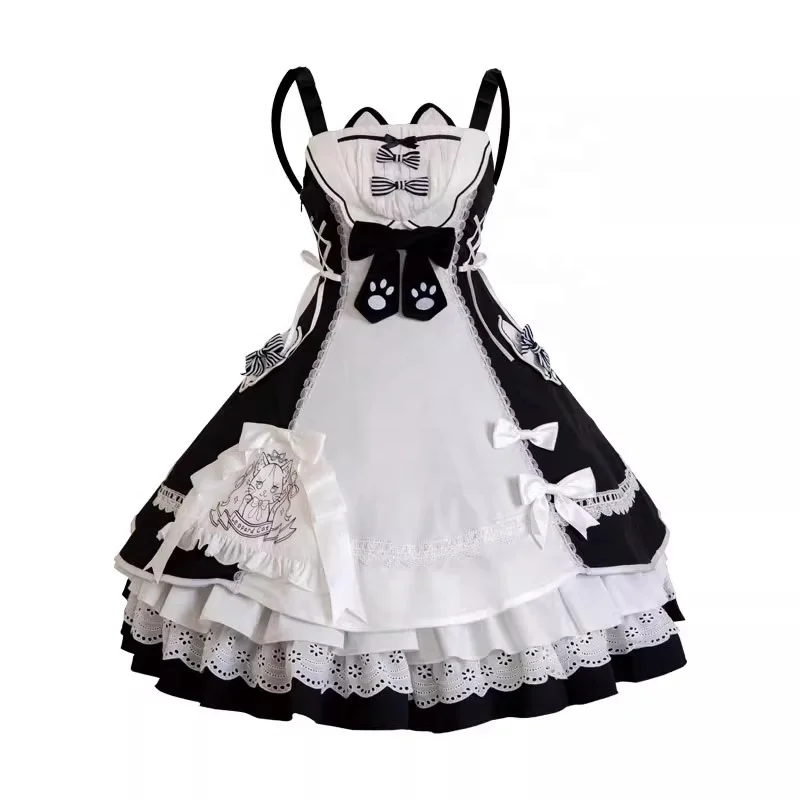 

Black White Maid Costumes Bowknot Maid Skirt Girls Woman lolita dress adult