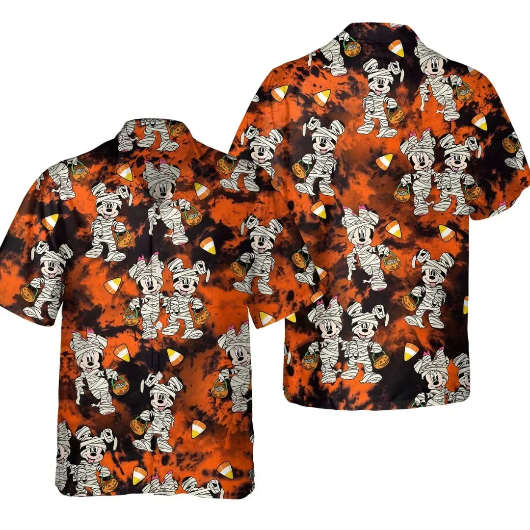 Disney Halloween Hawaiian Shirt Men Women Short Sleeve Button Up Shirt Mickey Vacation Family Hawaiian Shirt Casual Beach Shirt