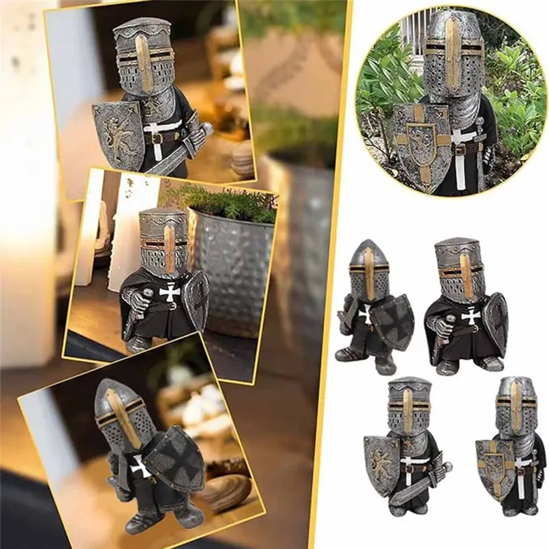 AEE4-Exquisite Knight Dwarf Guard, Garden Decorations,Knight Gnomes Guard,Garden Statue Garden-Art Figurines Ornaments