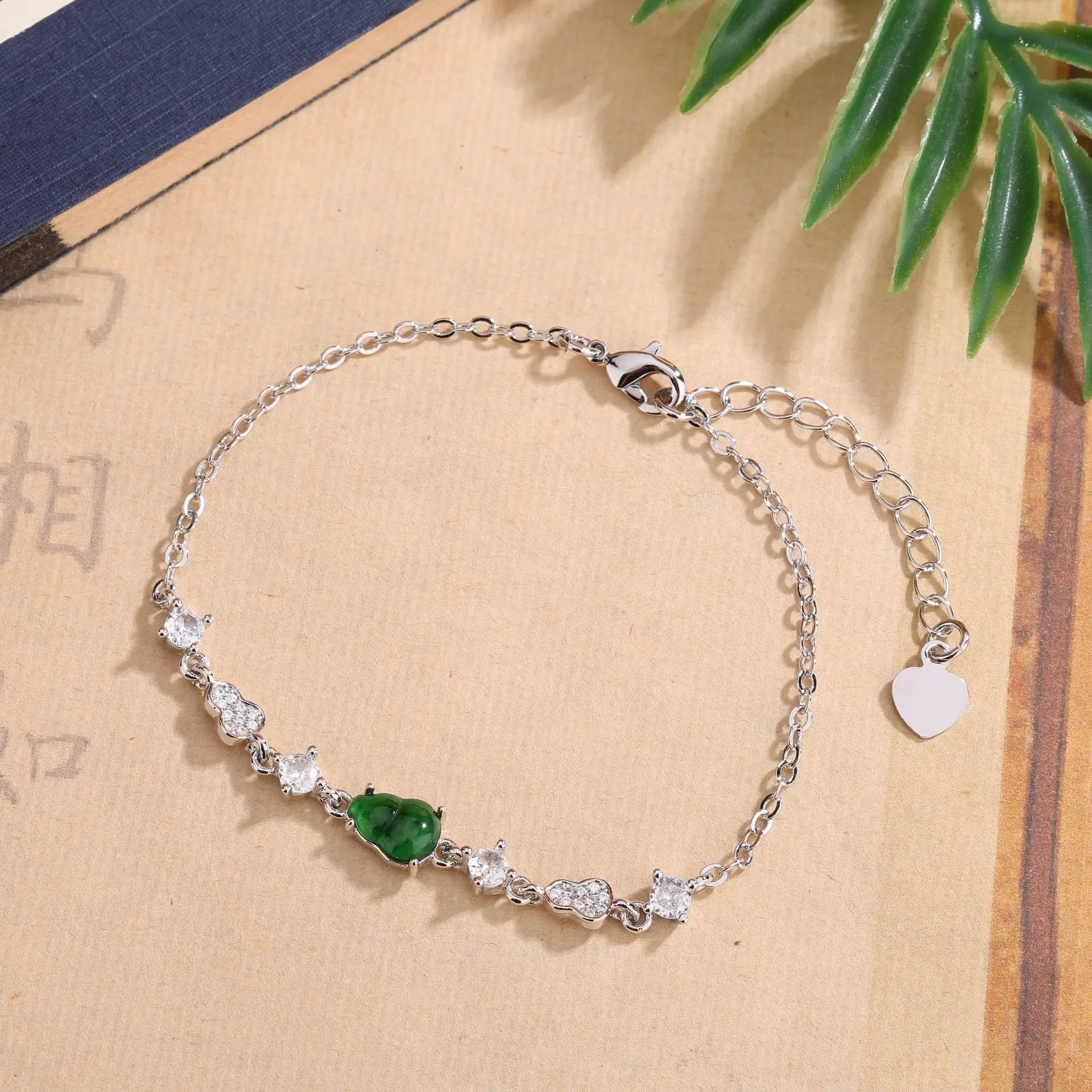 

S Green Myanmar Jadeite Gourd Bracelet Emerald Talismans Luxury Charm 925 Silver Natural Burmese Jade Gemstone Vintage Carved
