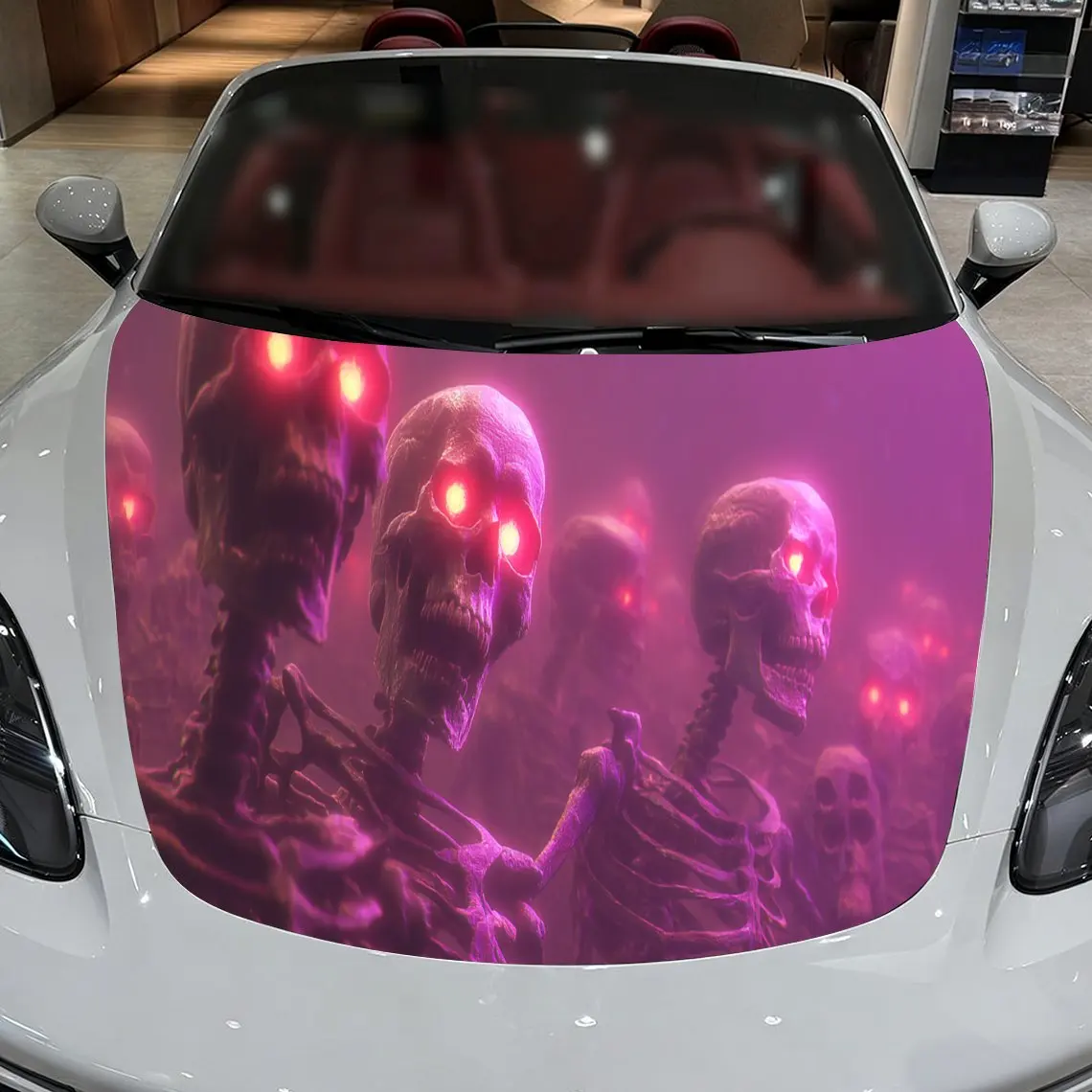 

Striking Purple and Red Skeleton Car Cover Sticker, Auto Hood Decal, Car Exterior Scratch Resistant Decal, Trendy Gift for Car L