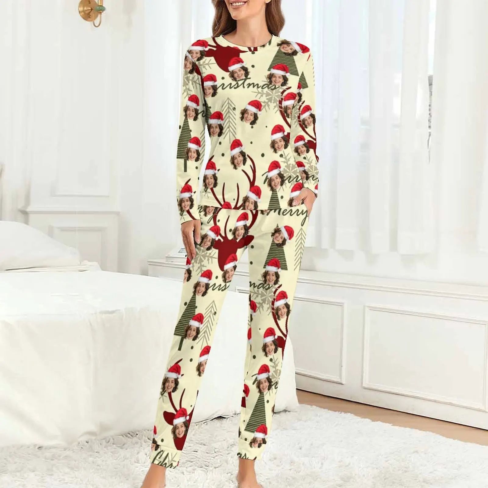 Customized Christmas Women's Pajamas Set Personalized Face Avatar Comfortable Sleepwear Valentine's Day Gift Idea view 2