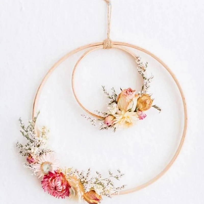 5Pcs/lot 9-30cm DIY Hanging Bamboo Ring Wooden Circle Round Catcher DIY Hoop For Flower Wreath Wedding Garden Hanging Decoration