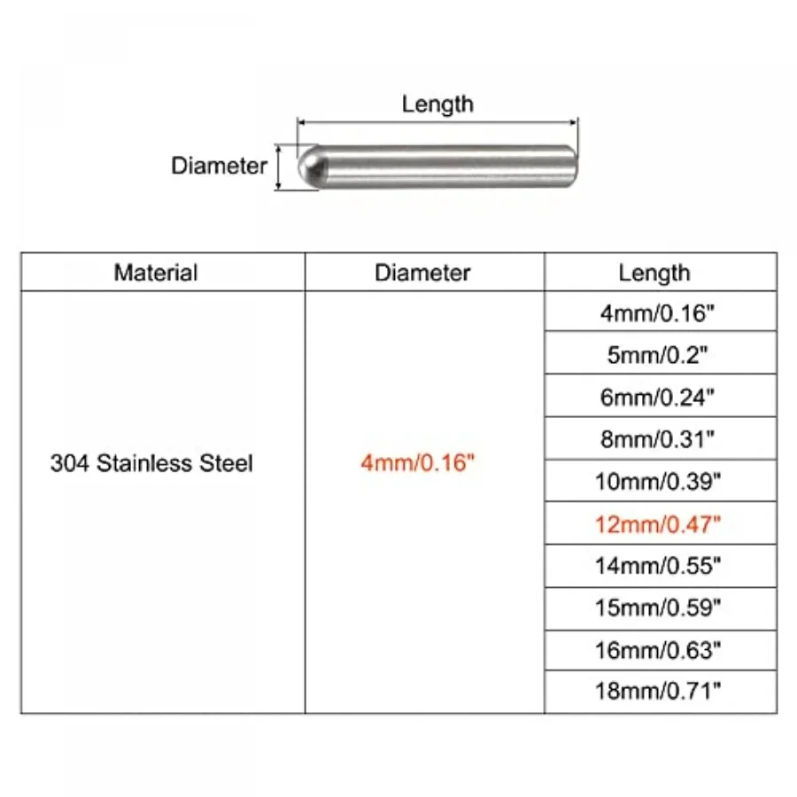 Dowel Pins, 20pcs 304 Stainless Steel Round Head Flat Chamfered End Dowel Pin Bunk Bed Pins Shelf Pegs Support Shelves Fasten E