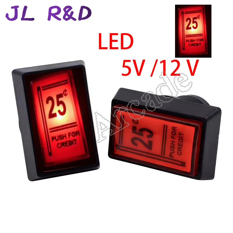 1pcs 25 Cent Red Push For Credit Arcade Coin Operated Game LED Push Button with Micro Switch 5 v 12v