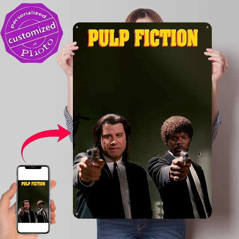 Pulp Fiction Movie 3D Texture Printed Poster Custom Vintage Metal Tin Plate Sign for Wall Art Decoration Room Funny Signs Decor