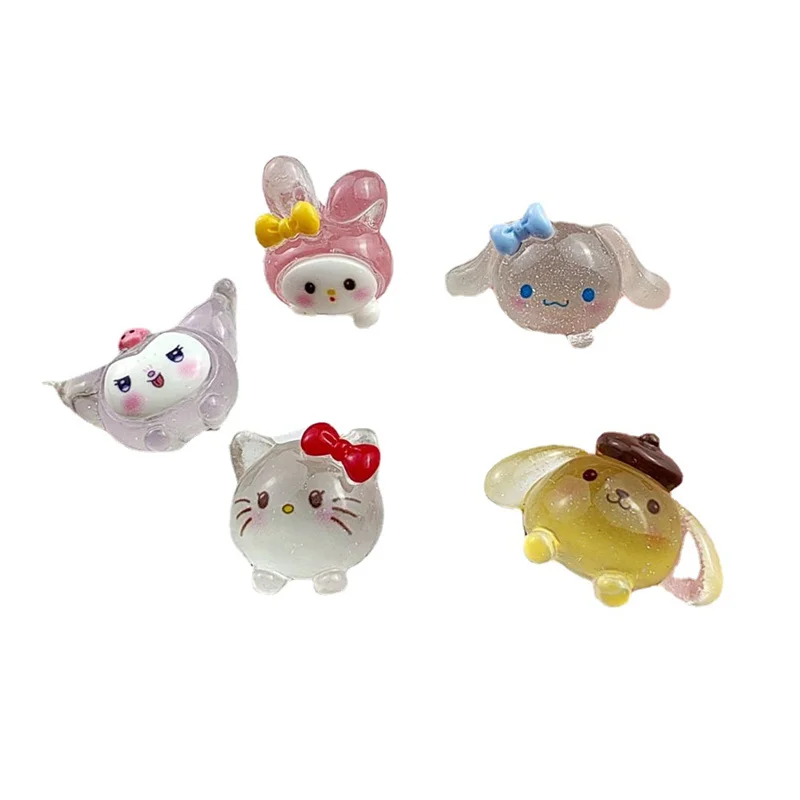 Miniso Sanrio Honey Girl Glow-In-The-Dark Hello Kitty Kuromi Shoes Accessories Set Resin Diy Shoes Charms For Party Gifts