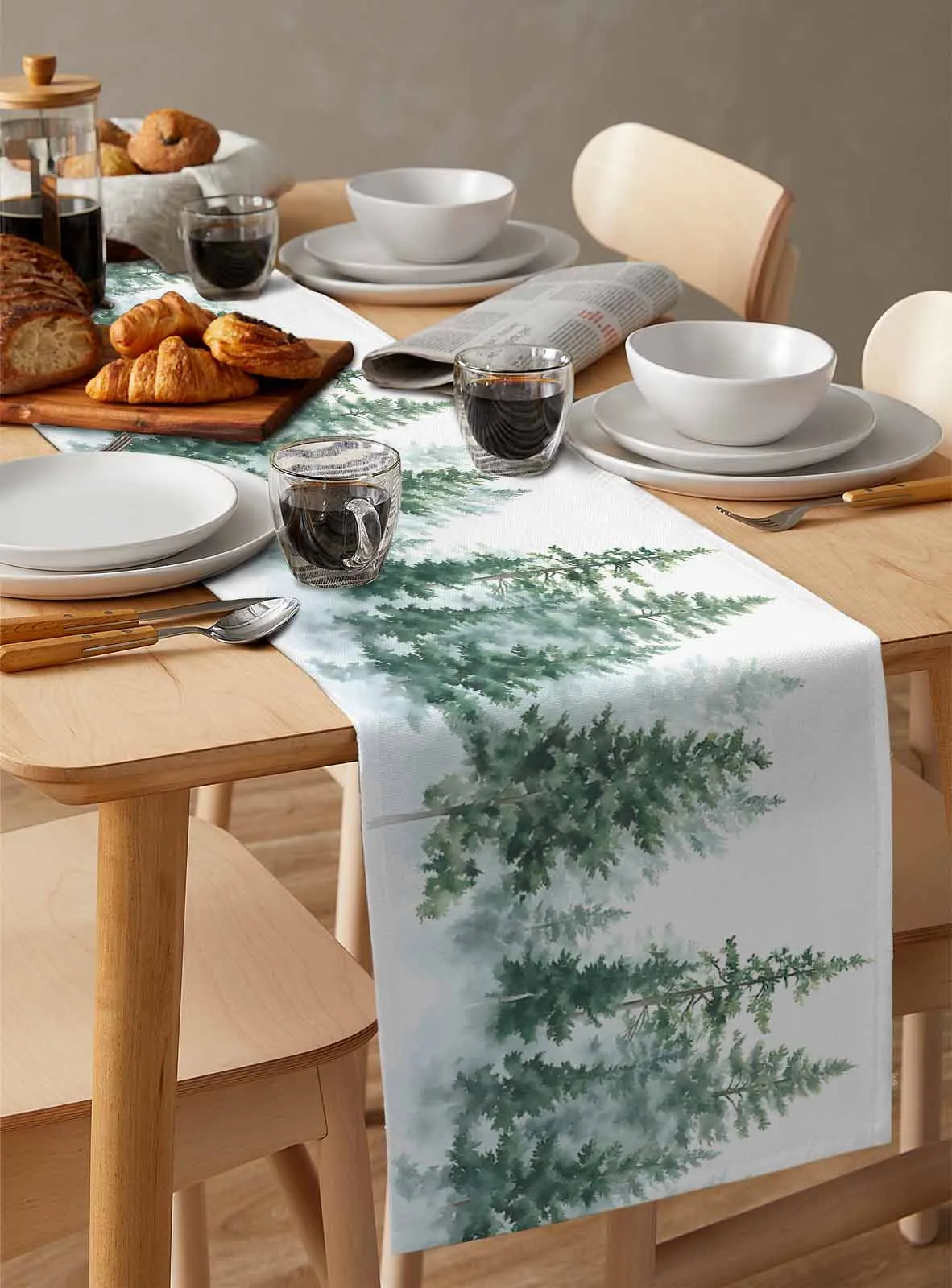 

Акварельная лесная елка, дорожка для стола для свадебной вечеринки, рождественские украшения, подставки, дорожки для стола, коврик