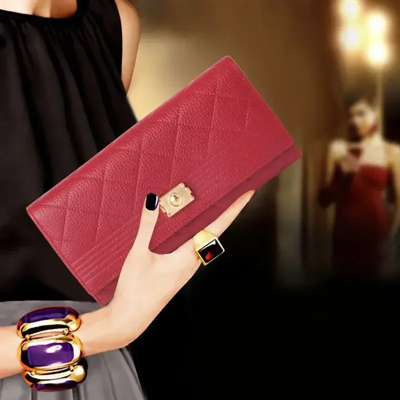 2027 New Fashion Cow Genuine Leather Women Long Wallets Real Leather Female Luxury Brand Design Clutch Girl Lady Gift Cash Purse