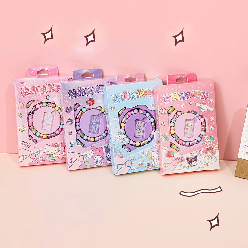 

Funny Cute Sanrio Cartoon Hello Kitty Kuromi Home Stickers DIY Girl Handmade String Bracelet Supplies Colorful Beads Stickers