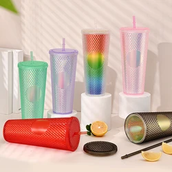710ml/24 oz DIY Studded Tumbler with Lid and Straw, Reusable Plastic Acrylic Cup,Double Walled Matte Travel Tumbler for Iced Cof