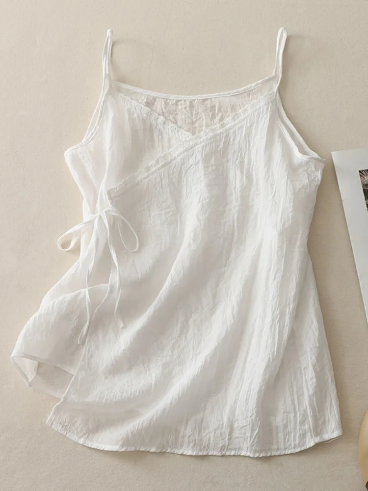 Nuevo Ceco de Lino y Aodón Asimétrico de Estilo Chino, Tendencia Nacional, para Mujer, Verano, Informal, Hoado, sin Ma...