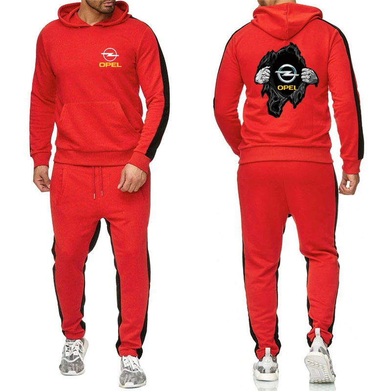 2024 opel neuer Druck einfarbig bequem lässig Herbst Männer Hoodies Hosen zweiteiligen Trainings anzug trend ige Sportswear Set