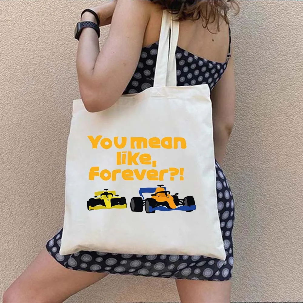 F1 Car Racer Lando Norris Formula 1 Racing Daniel Ricciardo Helmet Men Women Shoulder Canvas Totes Bag Harajuku Shopper Handbags