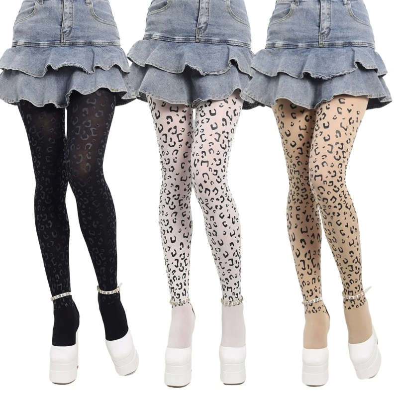 

Leopard High Waist Pantyhose Sheer Tights Invisible Thigh High Stockings Womens