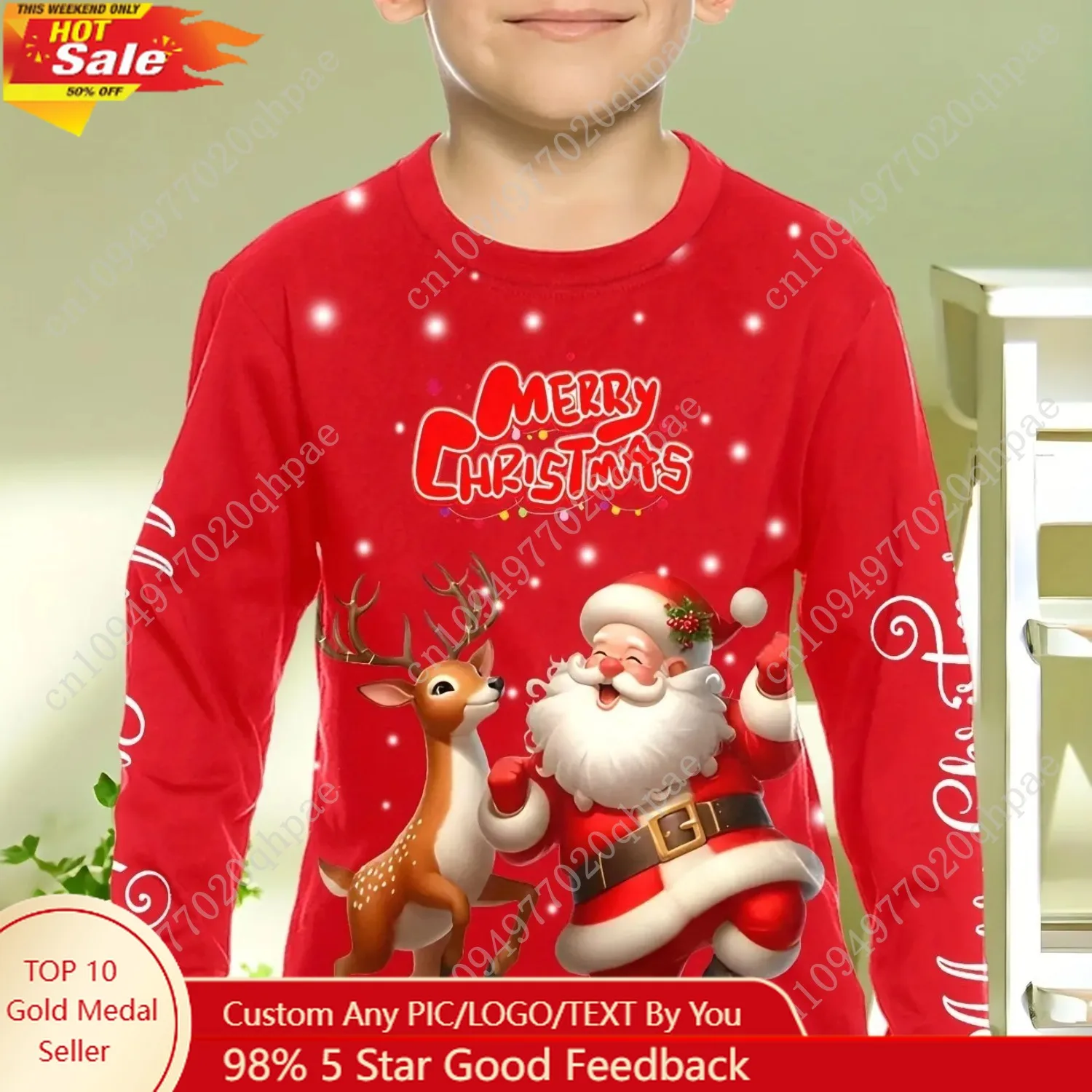 

Children's Clothing Boys Tshirt Long Sleeve Santa Claus Print Children Spring Fall Clothes Stylish Christmas Party Girl Clothes