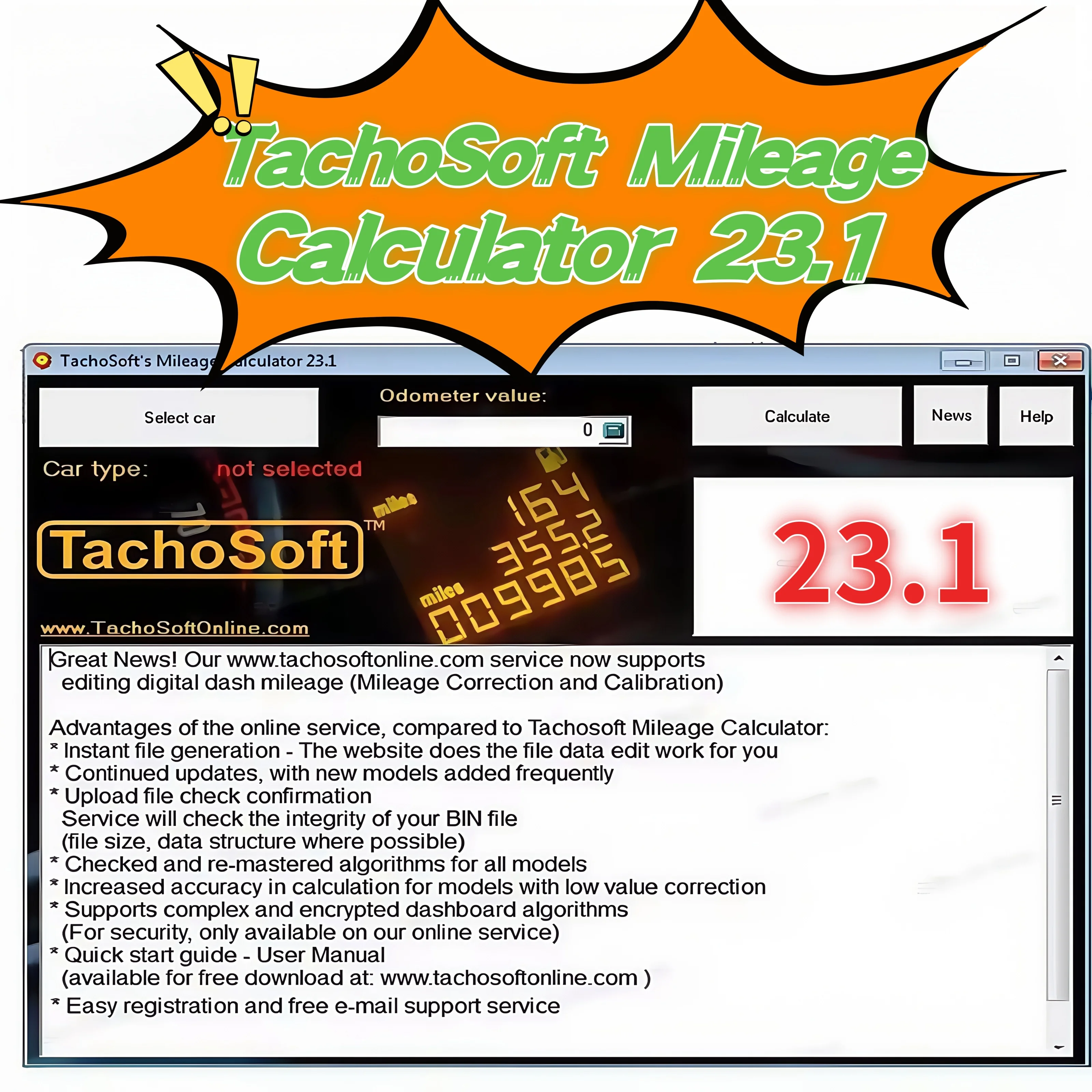 

TachoSoft Mileage Calculator 2025 Latest Version - Counter Calculation Software with License Digital Odometer Calculators