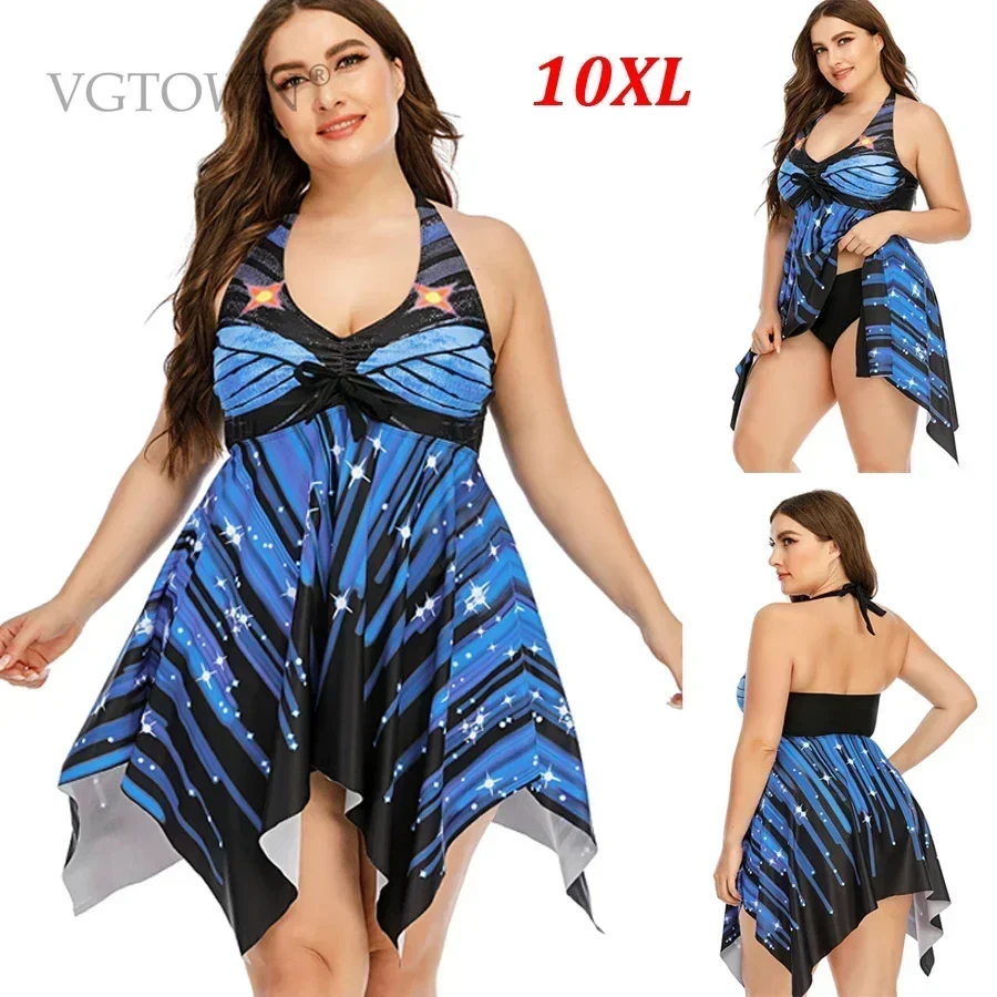 Super Large Size  8XL 10XL Women Print Push Up Tankini Set Two Piece Swimsuit  Swimwear 2025 New Vintage Swimsuit