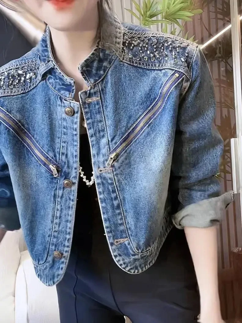 2024 Cropped European Style Women's Denim Short Jacket Embroidery High-end Feel Super Chic Unique Spring Autumn