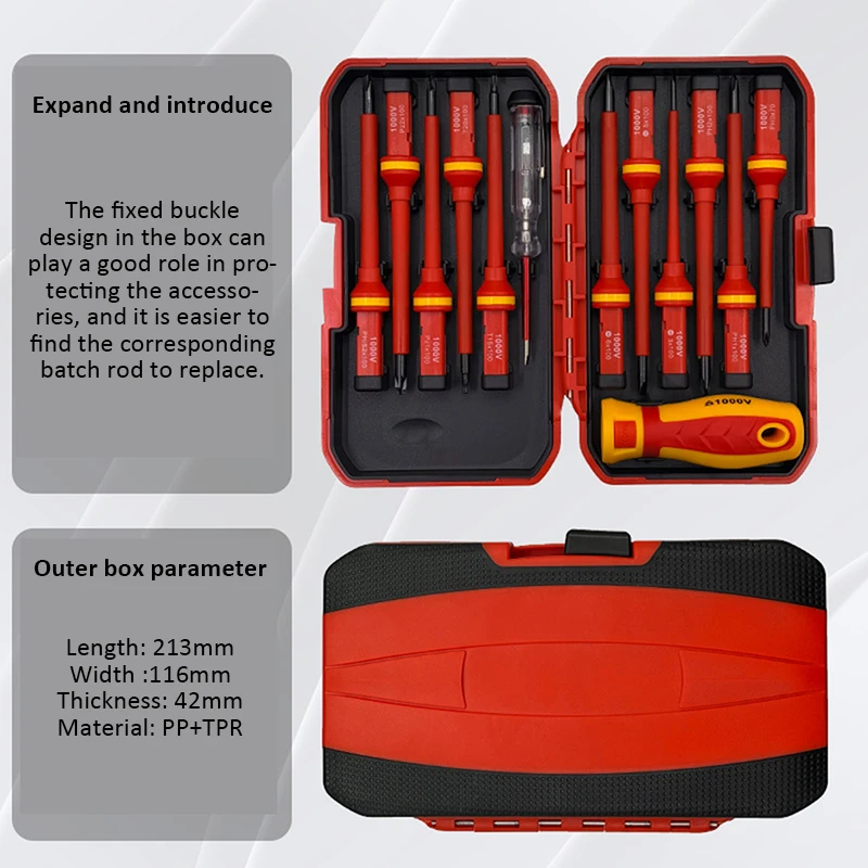Electrician Repair Tools Kit 13pc 1000V Changeable Insulated Screwdrivers Set Magnetic Slotted Bits Repair Tool Electrician Tool image 6