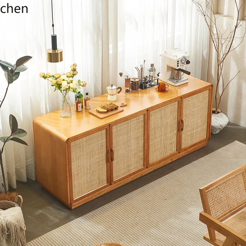 a2 Solid Wood Rattan Storage Vintage Living Room Sideboard Storage Cabinet Entryway Cabinet