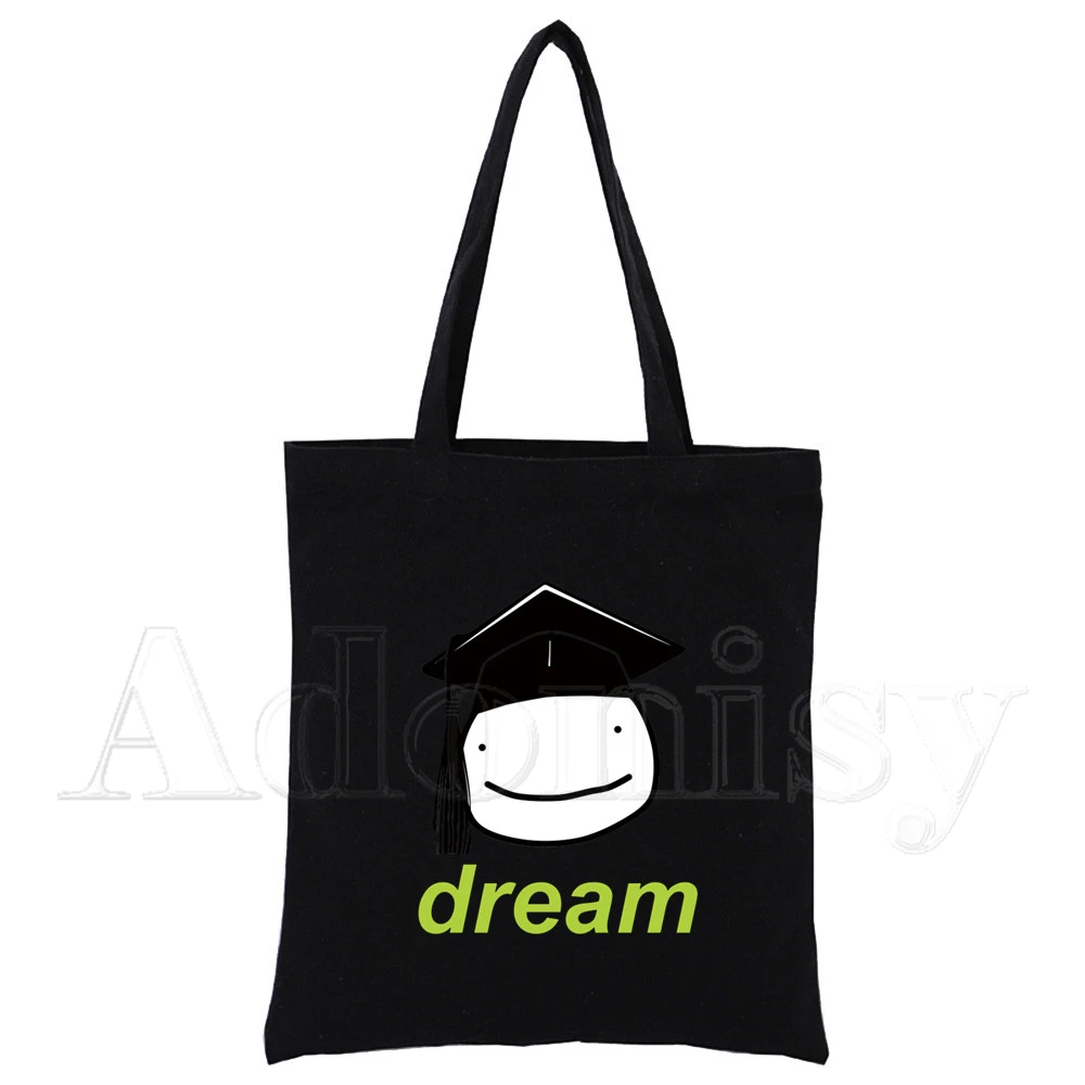 Dream Smp Canvas Black Shopping Tote Bag Reusable Shoulder Cloth Book Bag Gift Handbag