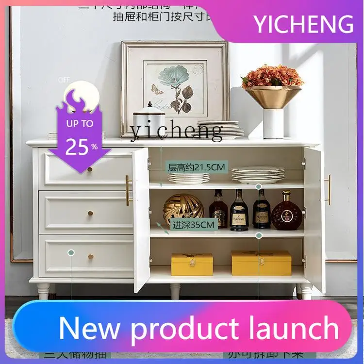 LYY  solid wood dining side cabinet all solid wood French style white paint tall and short storage tea cabinet