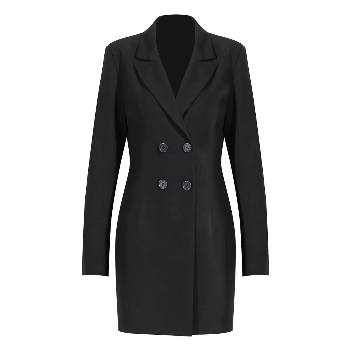 Conjunto de trajes de falda para mujer, Blazer de 2 piezas con cinturón y vestido de graduación, Chaqueta larga Formal de oficina y negocios, de doble botonadura abrigo, color negro