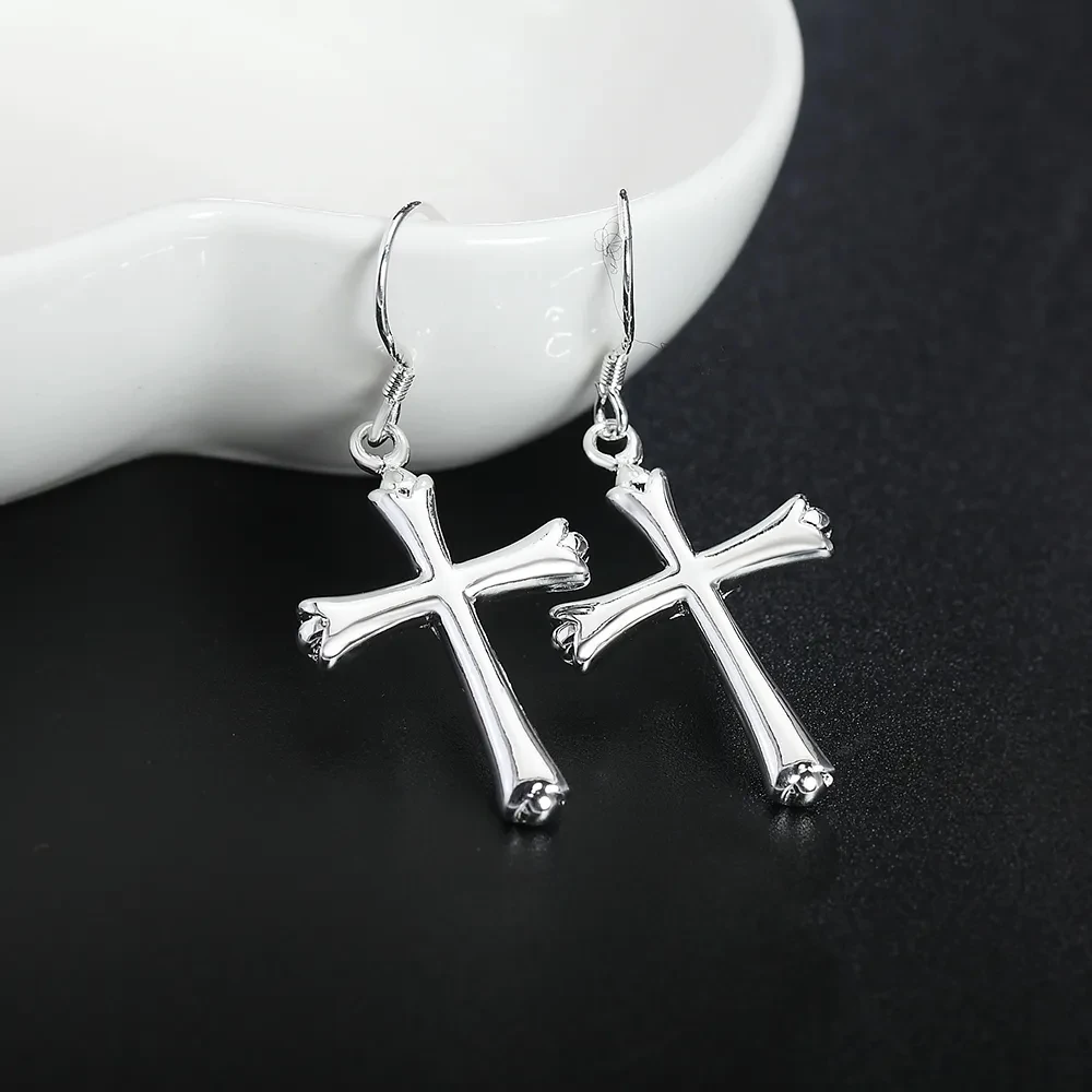 High Quality pure 925 Sterling Silver trend cross Earrings for Women fashion Jewelry Wedding Trendsetter Christmas Gifts