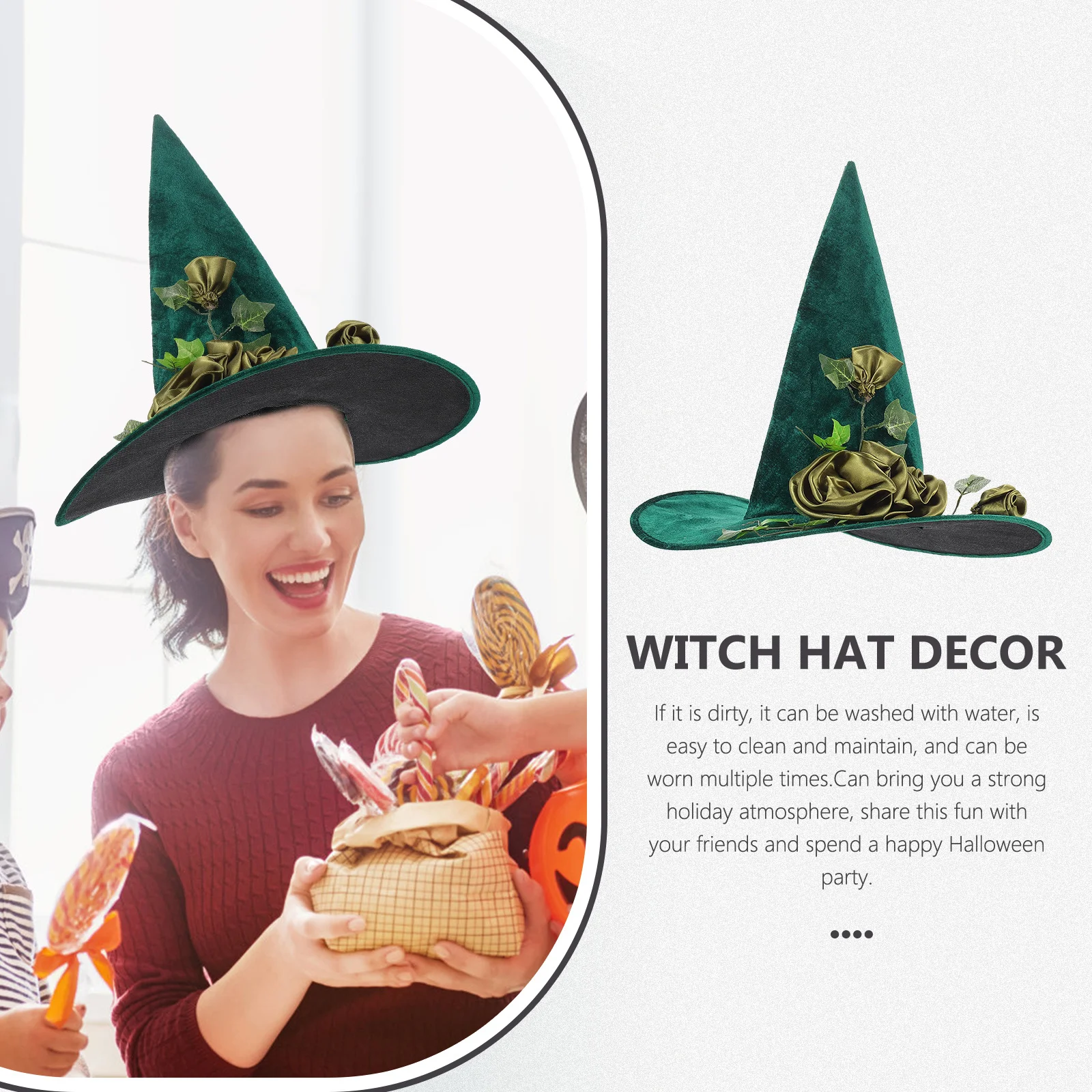 

Green Comfortable Witch Hat Wide Brim Festival Adornment Halloween Party Decor Costume Accessory Women Cosplay Vine Ornament