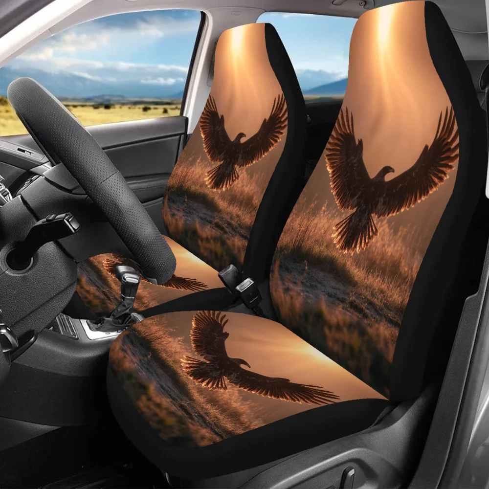 2pcs Eagle Sunset Flight Car Seat Covers - Vibrant Desert Landscape Design, Fit For Cars & SUVs, Durable Polyester Front Seat Pr