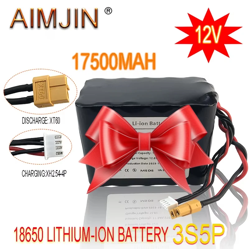 

Аккумулятор Li-ion 3S5P для БПЛА, 12.6В, высокая емкость, 12В 17.5Ач, для различных радиоуправляемых самолетов и квадрокоптеров, XH2.54-4P XT60