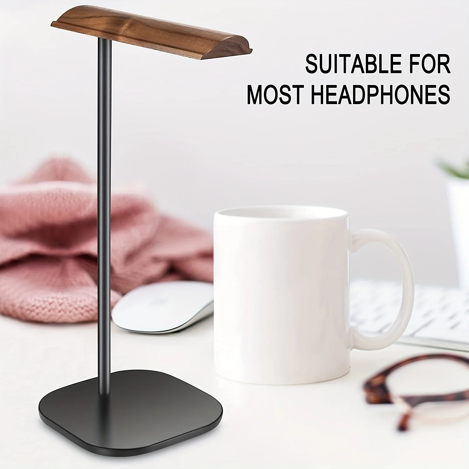 OKCSC Headphone Stand Walnut Wood Headset Stand Support Dual Headphones Suspension Aluminum Alloy Support Hanger Headset Holder