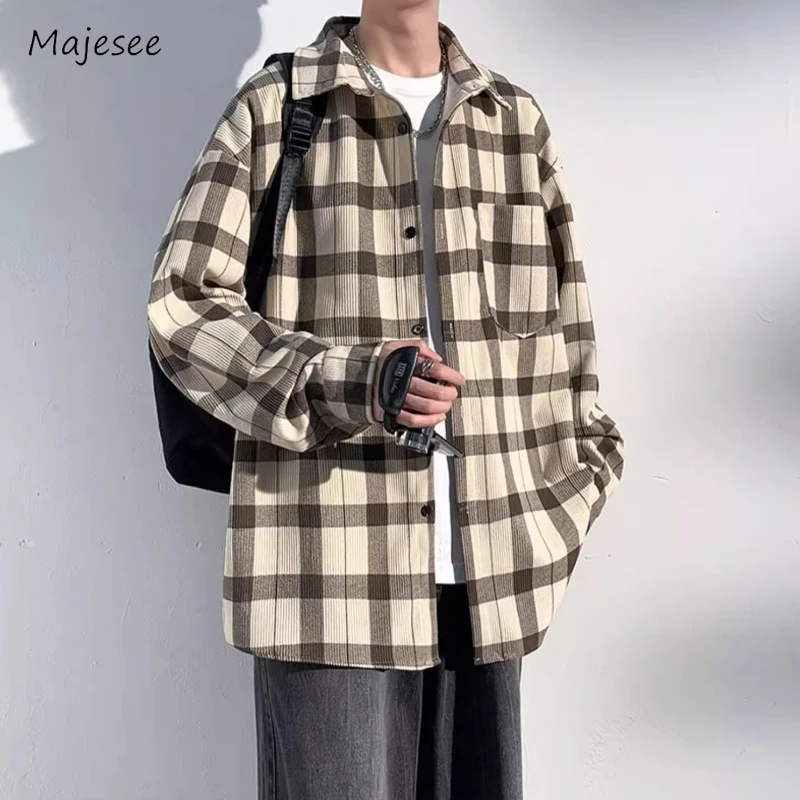 Men Jackets Plaid Simple Teenagers Baggy Comfortable Vitality Harajuku Lapel Stylish Classic Outwear Workout Korean Style Chic