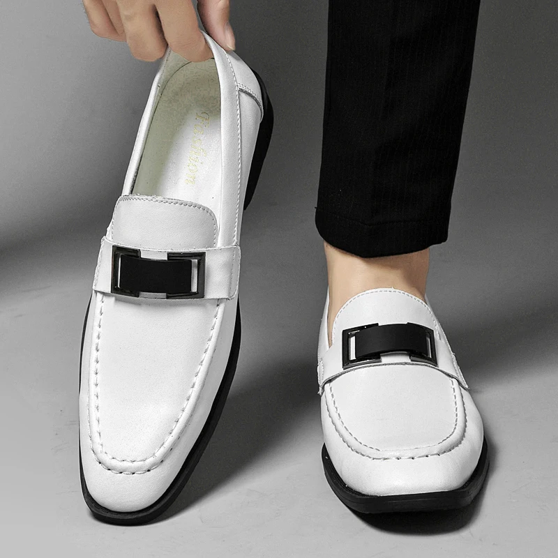 Brand Men Low Heel Loafers Leather Slip on Casual Business Dress Shoes Wedding Party Office Fashion Shoes Comfort Driving Shoes