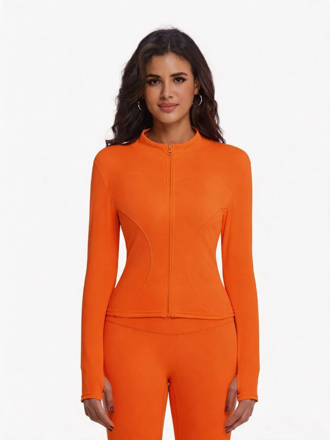 Women's Full Zip Workout Jacket, Slim Fit Long Sleeve Yoga Running Top with Thumb Holes, Buttery Soft Cropped Athletic Coat for